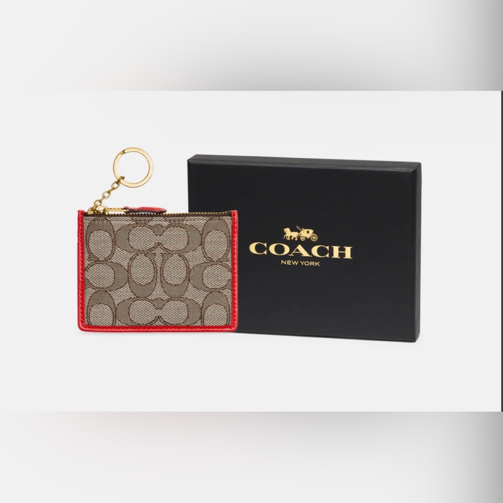 Coach Signature Jacquard Mini Skinny ID Case with Box
